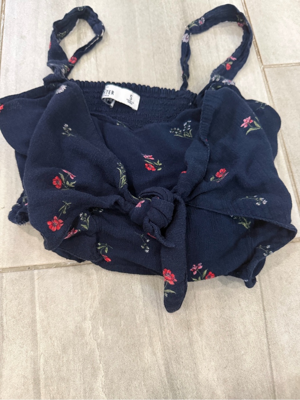 Hollister Navy Floral Front-Tie Camisole